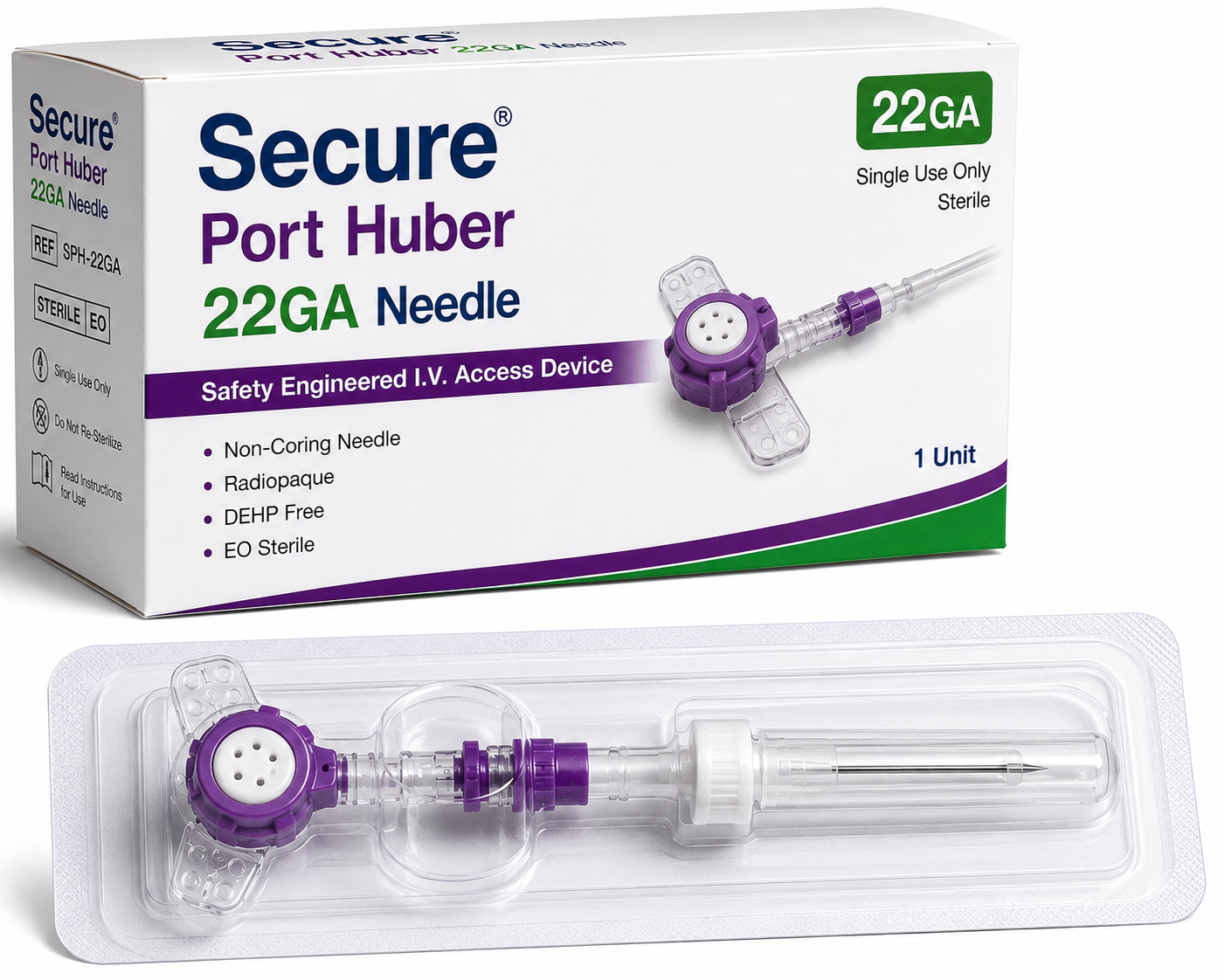 Secure Port Huber 22Ga Needle
